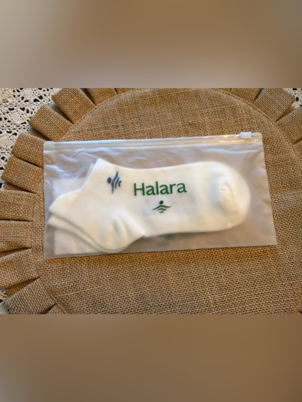 HALARA White Athletic Crew Socks with Green Logo